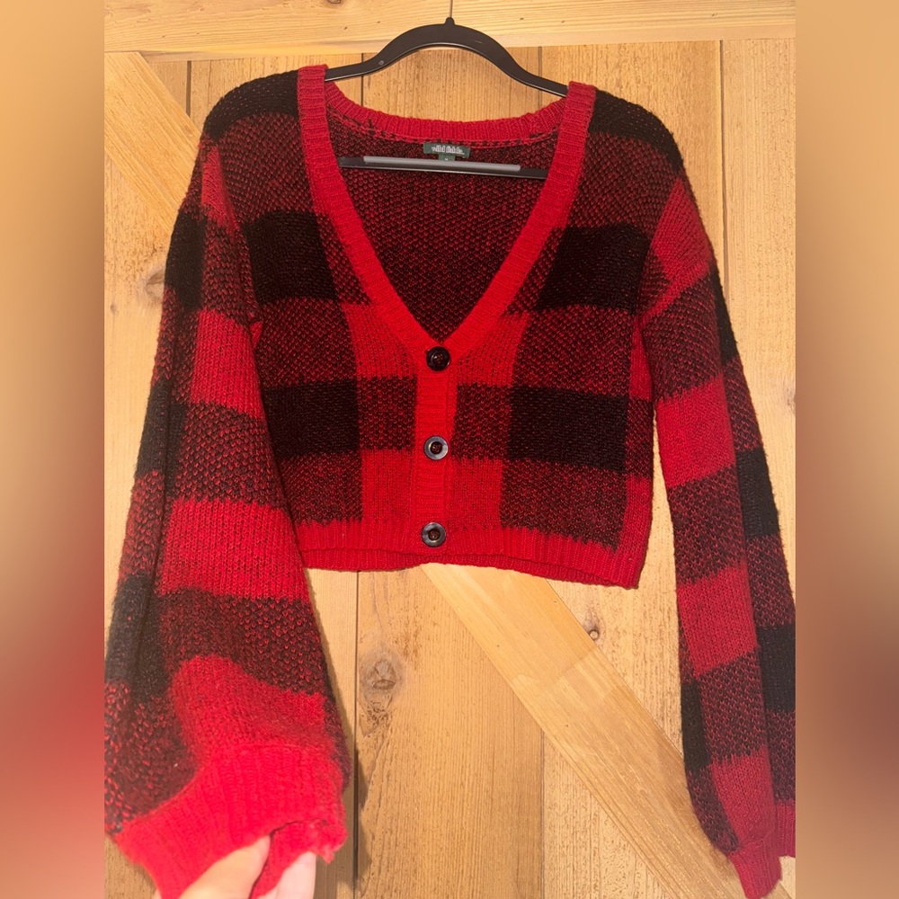 Wild Fable Red and Black Checkered Cardigan